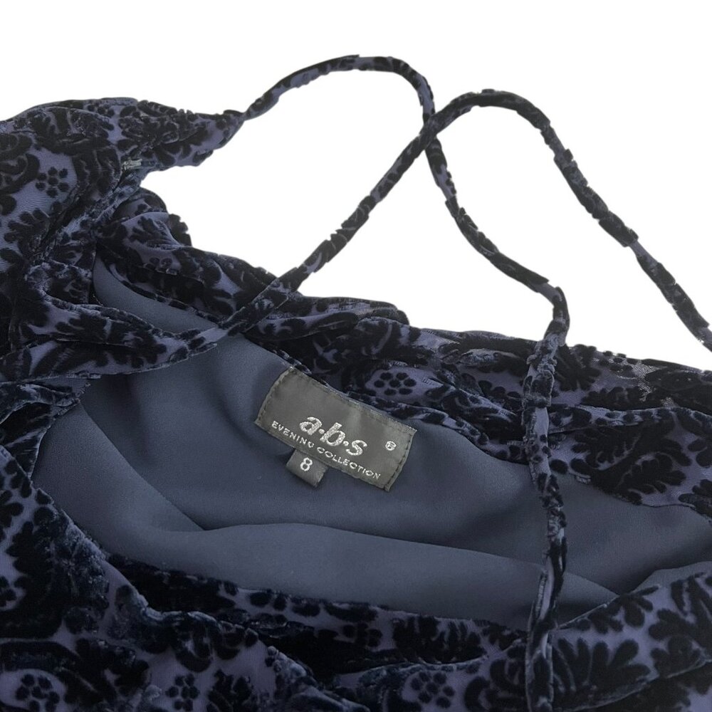 Vintage Velvet Burnout Slinky Cowl Maxi Gown Navy 4 Witchy Whimsygoth Vampire - Picture 11 of 14
